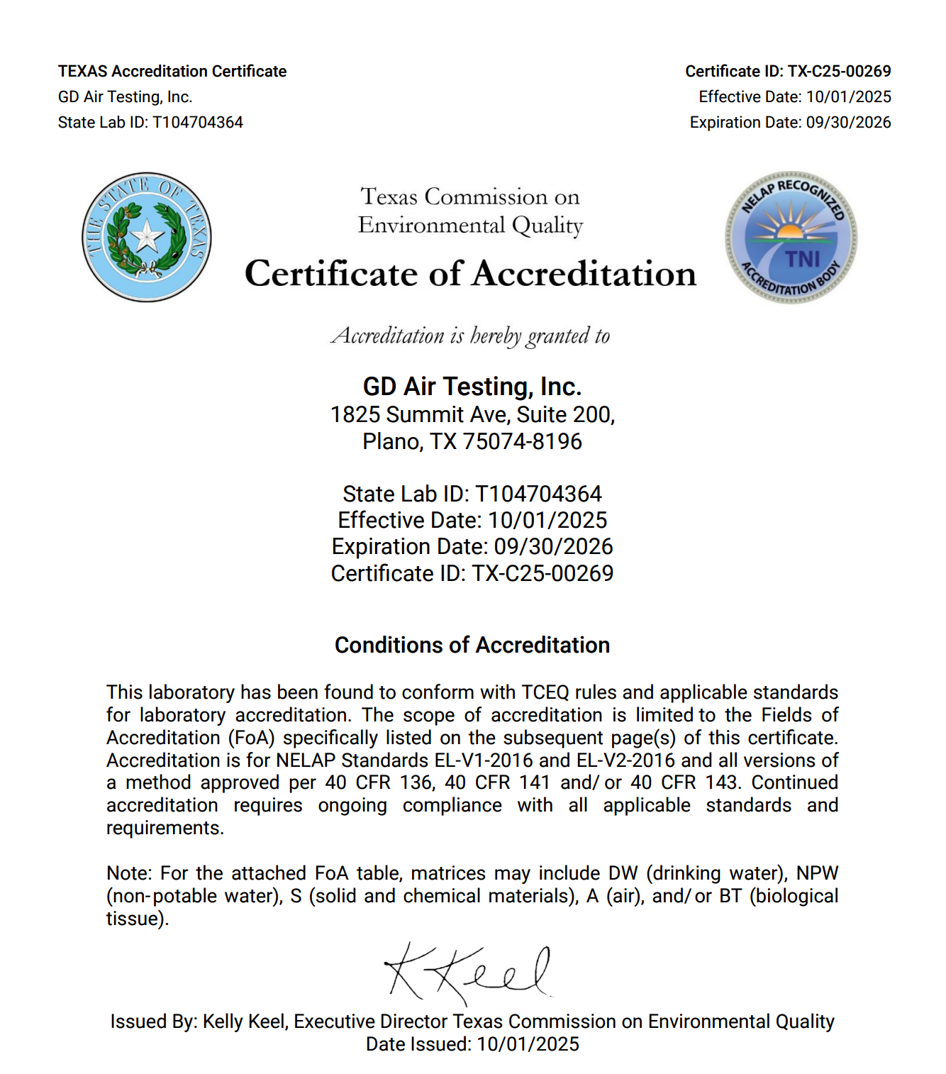 GD Air Testing Certificate 2025.10